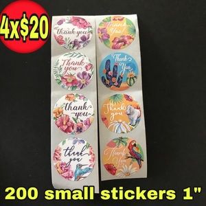 200 thank you stickers 1” round 8 designs